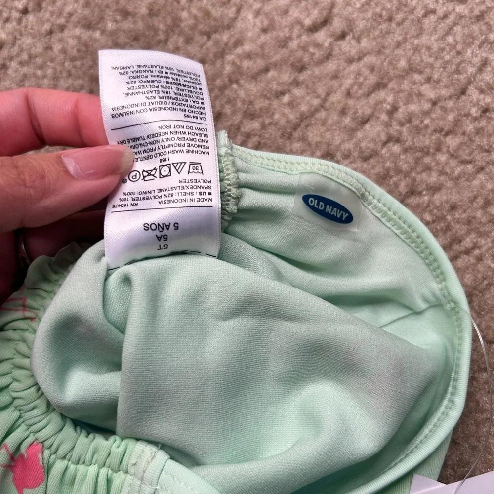 Old Navy Kids Swim One Piece - Mint Green with Pink Flamingos 5T